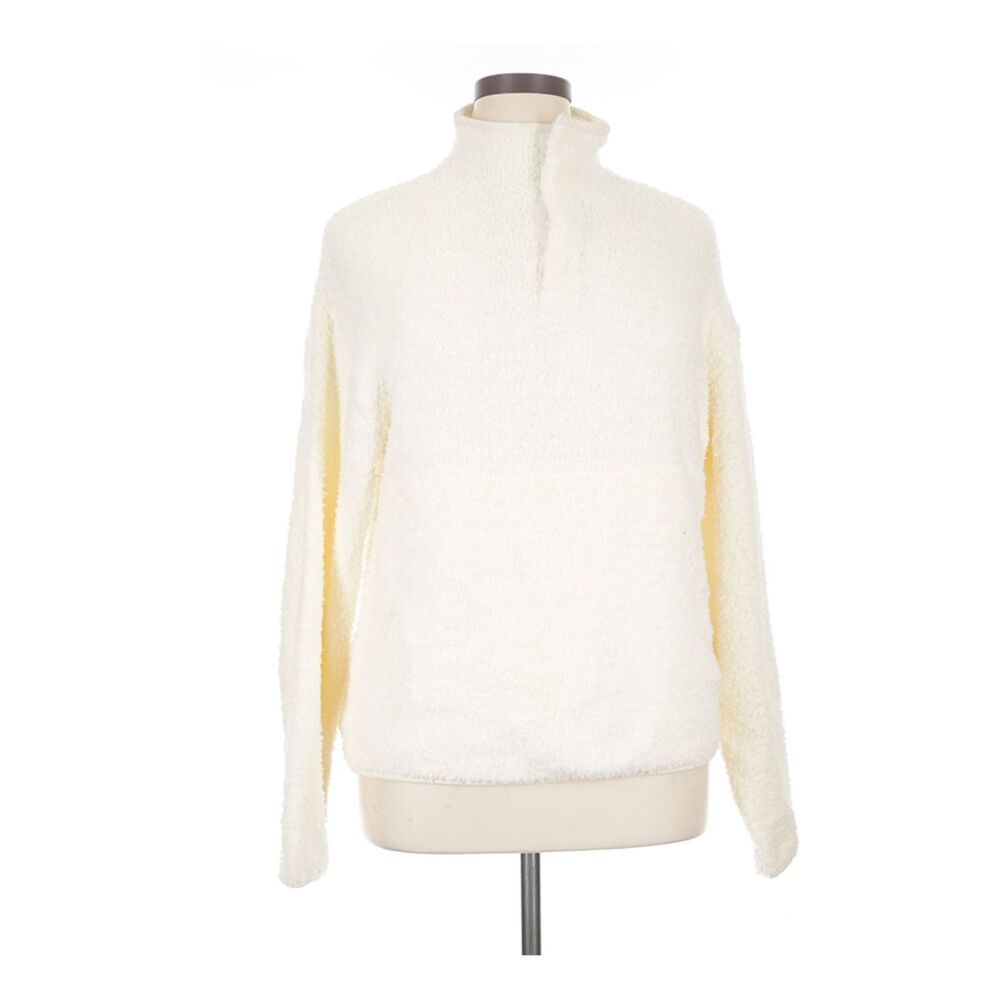 Skims Cream Fuzzy Mock Neck Sweater L/XL Long Sleeve Cozy Tunic Pullover